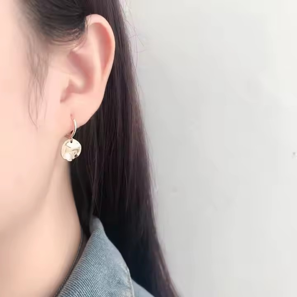 Silver Irregular Round Earrings - Image 4