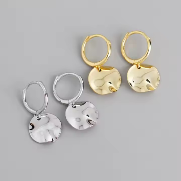 Silver Irregular Round Earrings - Image 3