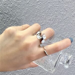 Silver Abstract Open Ring on woman hand