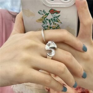 Silver Abstract Open Ring on woman hand