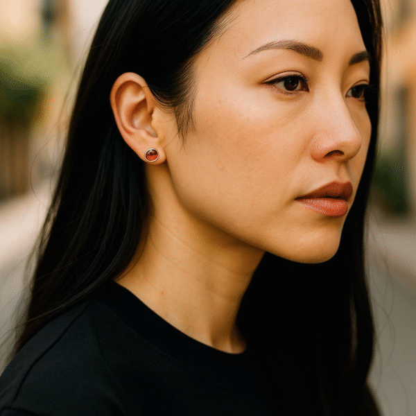 Oval Amber Stud Earring - Image 3