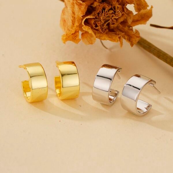 Gold-Plated Sterling Silver Wide Hoop Earrings - Image 3