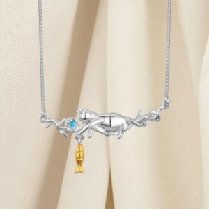 Cat Necklace with Goldfish Charm