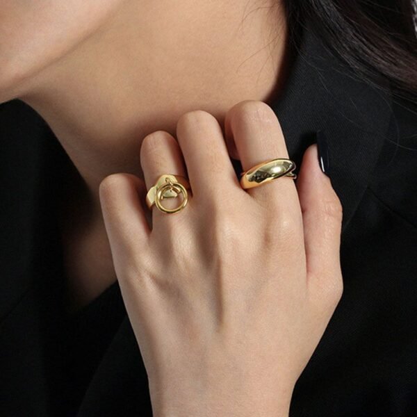 Silver Dome Open Ring - Plated in 18K Gold - Image 3