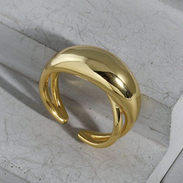 Silver Dome Open Ring - Plated in 18K Gold - Image 2