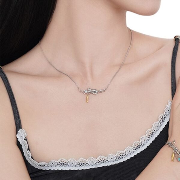 Cat Necklace with Goldfish Charm - Image 3