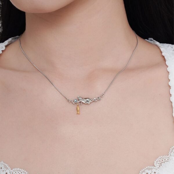 Cat Necklace with Goldfish Charm - Image 2