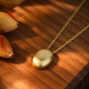 Alternative view of Gold Plated Silver Oval Pendant Necklace - Minimalist Elegant Jewelry for Women