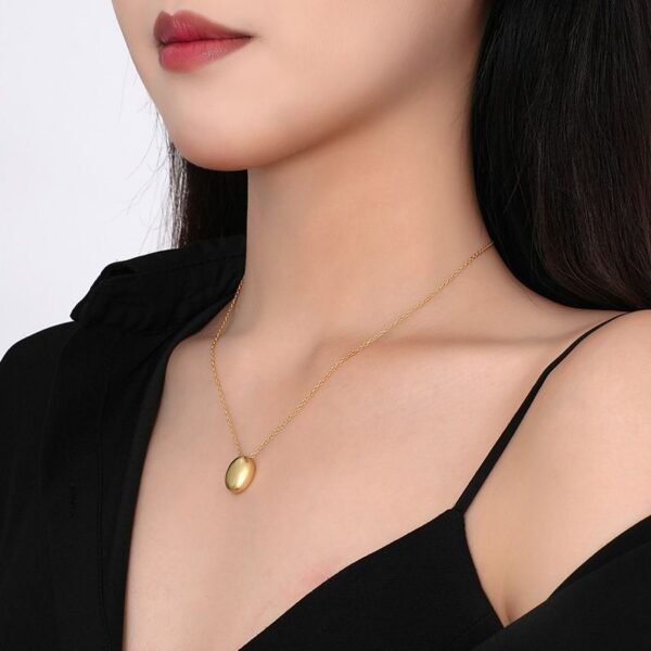 Gold Plated Silver Oval Pendant Necklace - Minimalist Elegant Jewelry for Women - Image 4