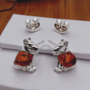 Sterling Silver Dog Style Amber Earrings for woman