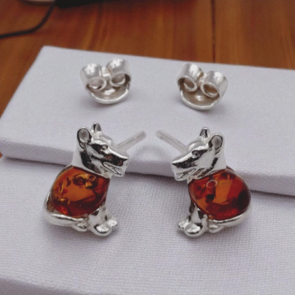 Sterling Silver Dog Style Amber Earrings for woman